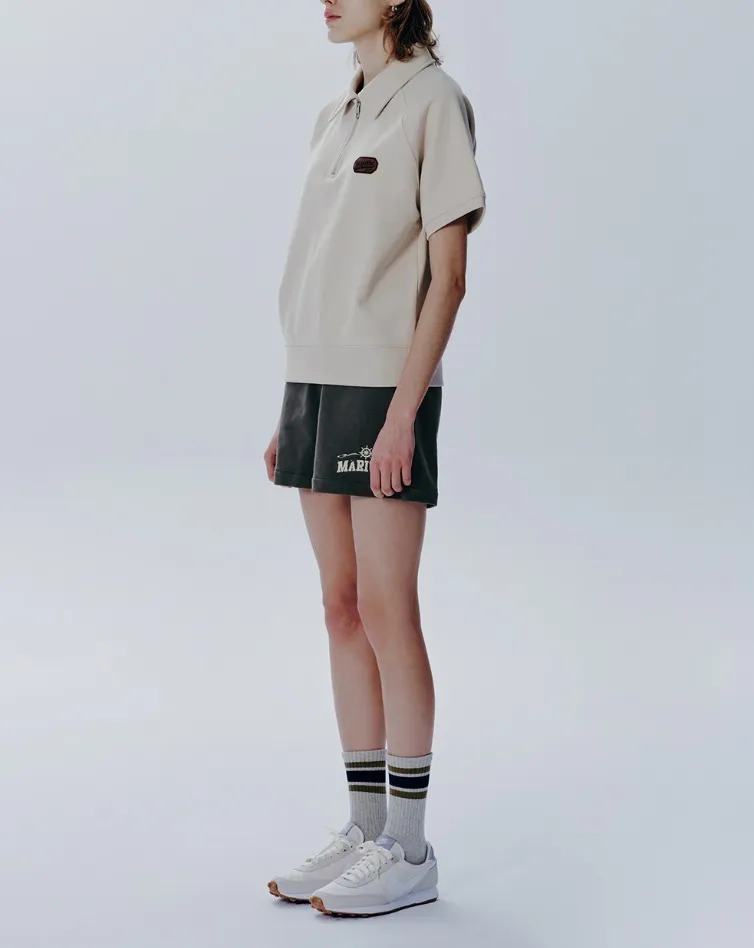 Marithe + Francois Girbaud  |[MARITHE]★LEATHER PATCH COLLAR SWEAT TEE