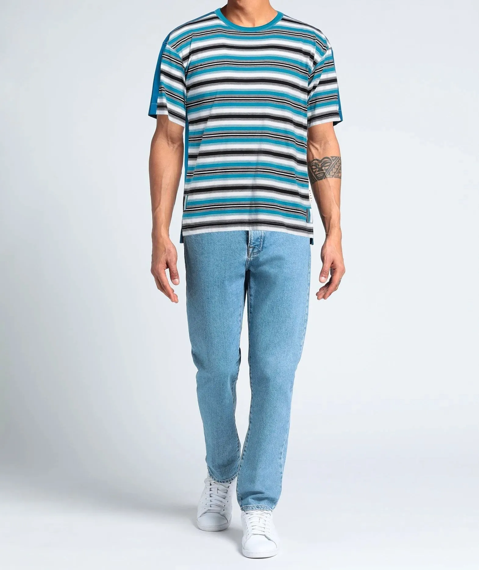 MARNI  |Crew Neck Stripes Cotton Short Sleeves Oversized Logo