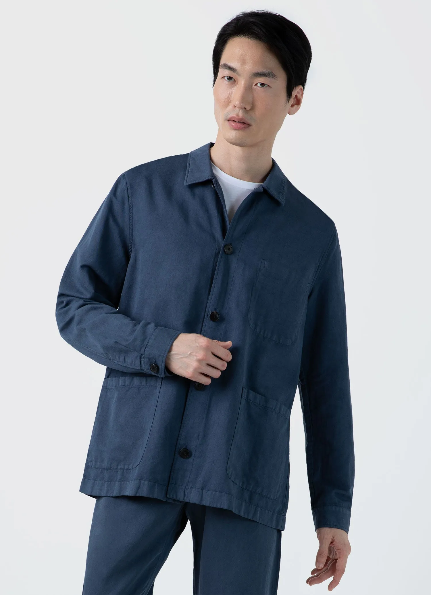 Men's Cotton Linen Twin Pocket Jacket in Shale Blue