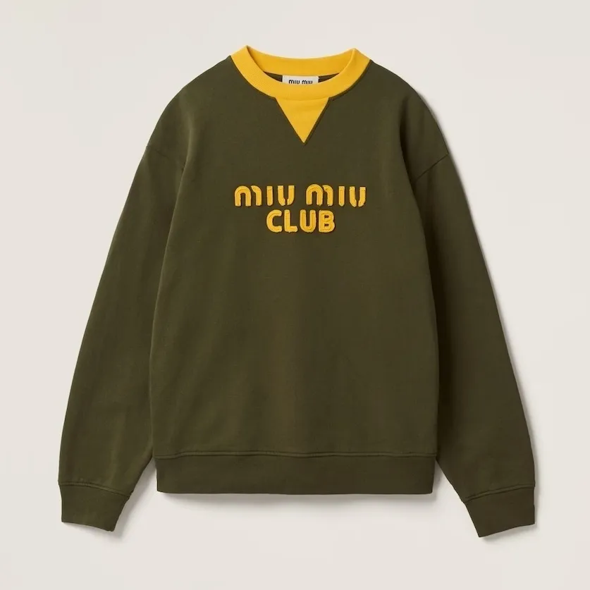 MiuMiu  |Crew Neck Long Sleeves Plain Cotton Logo