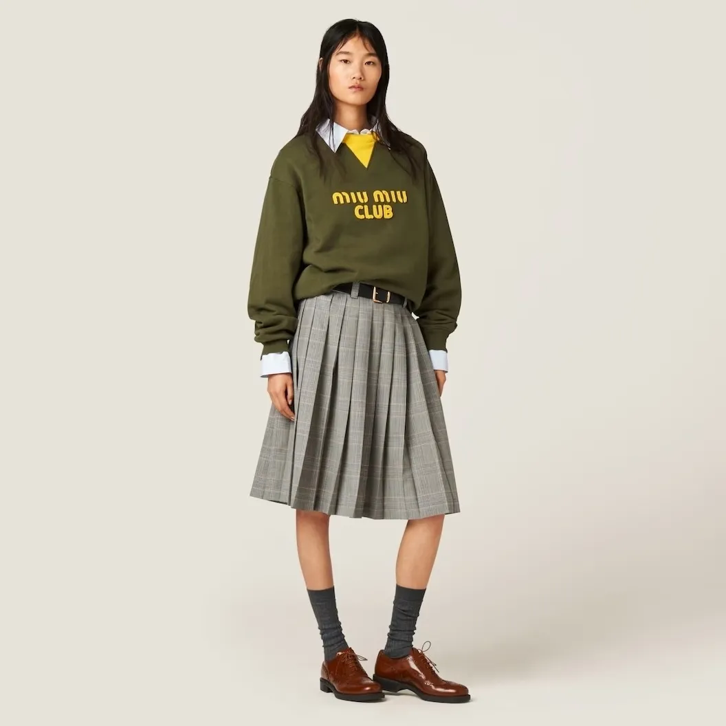 MiuMiu  |Crew Neck Long Sleeves Plain Cotton Logo