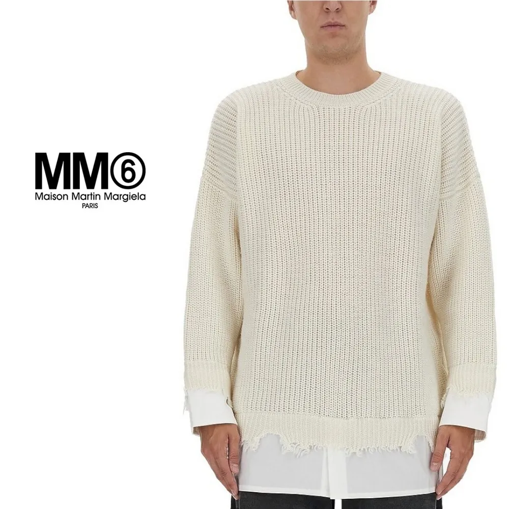 MM6 Maison Margiela  |Crew Neck Blended Fabrics Low Gauge Long Sleeves Plain