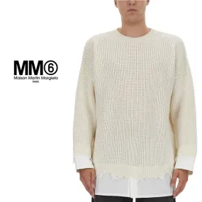 MM6 Maison Margiela  |Crew Neck Blended Fabrics Low Gauge Long Sleeves Plain