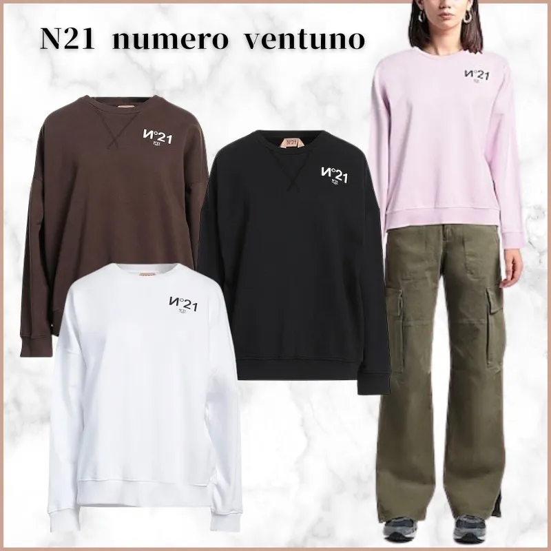 N21 numero ventuno  |Crew Neck Long Sleeves Plain Cotton Logo