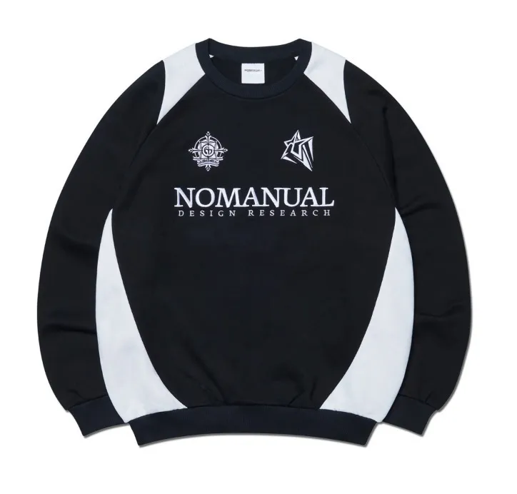 NOMANUAL  |Crew Neck Unisex Street Style U-Neck Long Sleeves Cotton