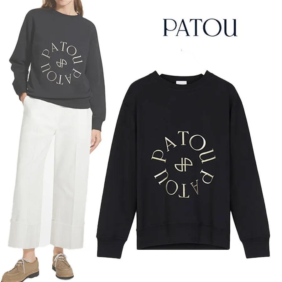 PATOU  |Crew Neck Long Sleeves Plain Cotton Logo