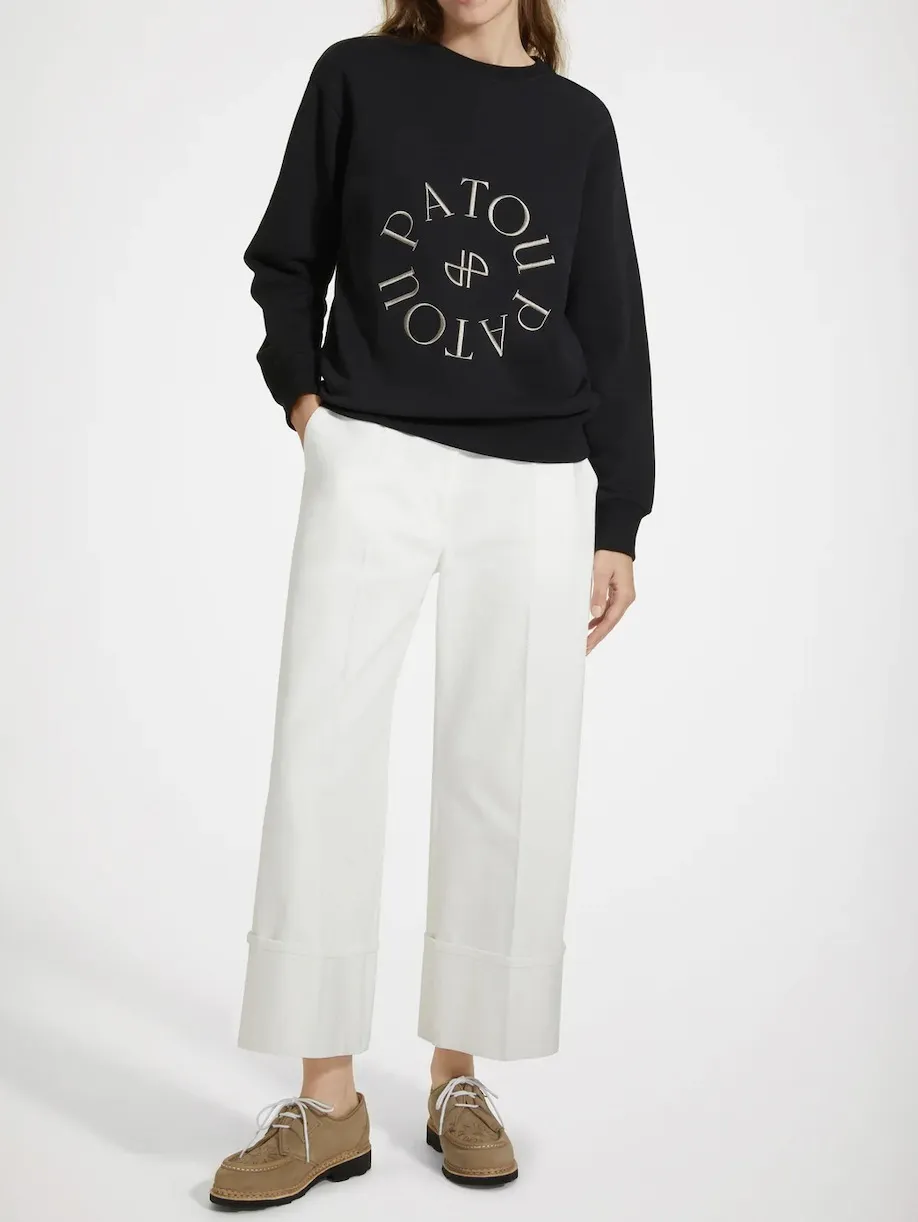 PATOU  |Crew Neck Long Sleeves Plain Cotton Logo