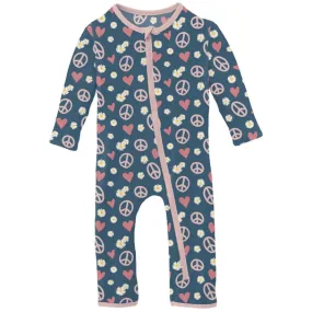 Print Coverall with Zipper in Peace, Love and Happiness