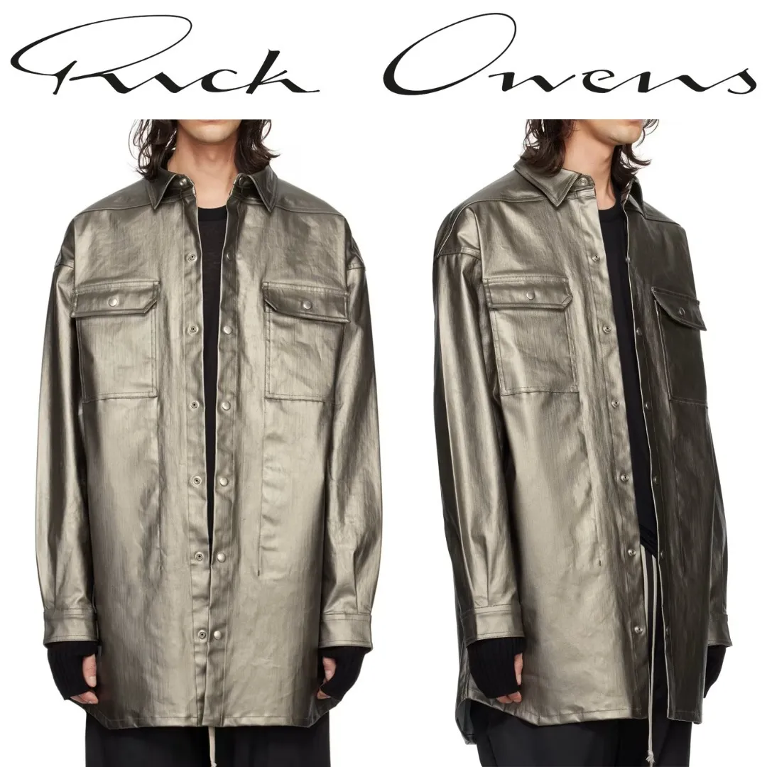 RICK OWENS  |Denim Plain Oversized Logo Designers Shirts