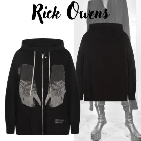 RICK OWENS  |Street Style Long Sleeves Plain Cotton Designers Hoodies