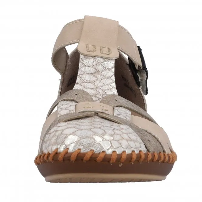 Rieker  Womens M1650-60 Beige Combi T-Bar Riptape Shoes