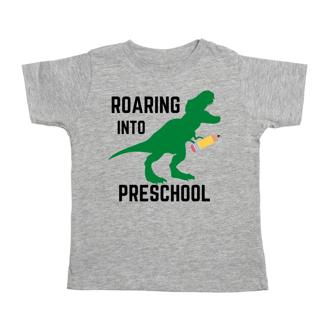 Roaring Into Preschool Short Sleeve T-Shirt - Gray