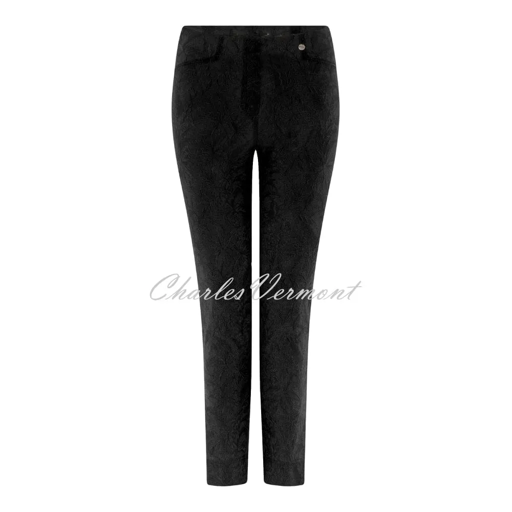 Robell Rose 09 – 7/8 Cropped Super Slim Trouser 51527-54401-90 (Black Leaf Jacquard)