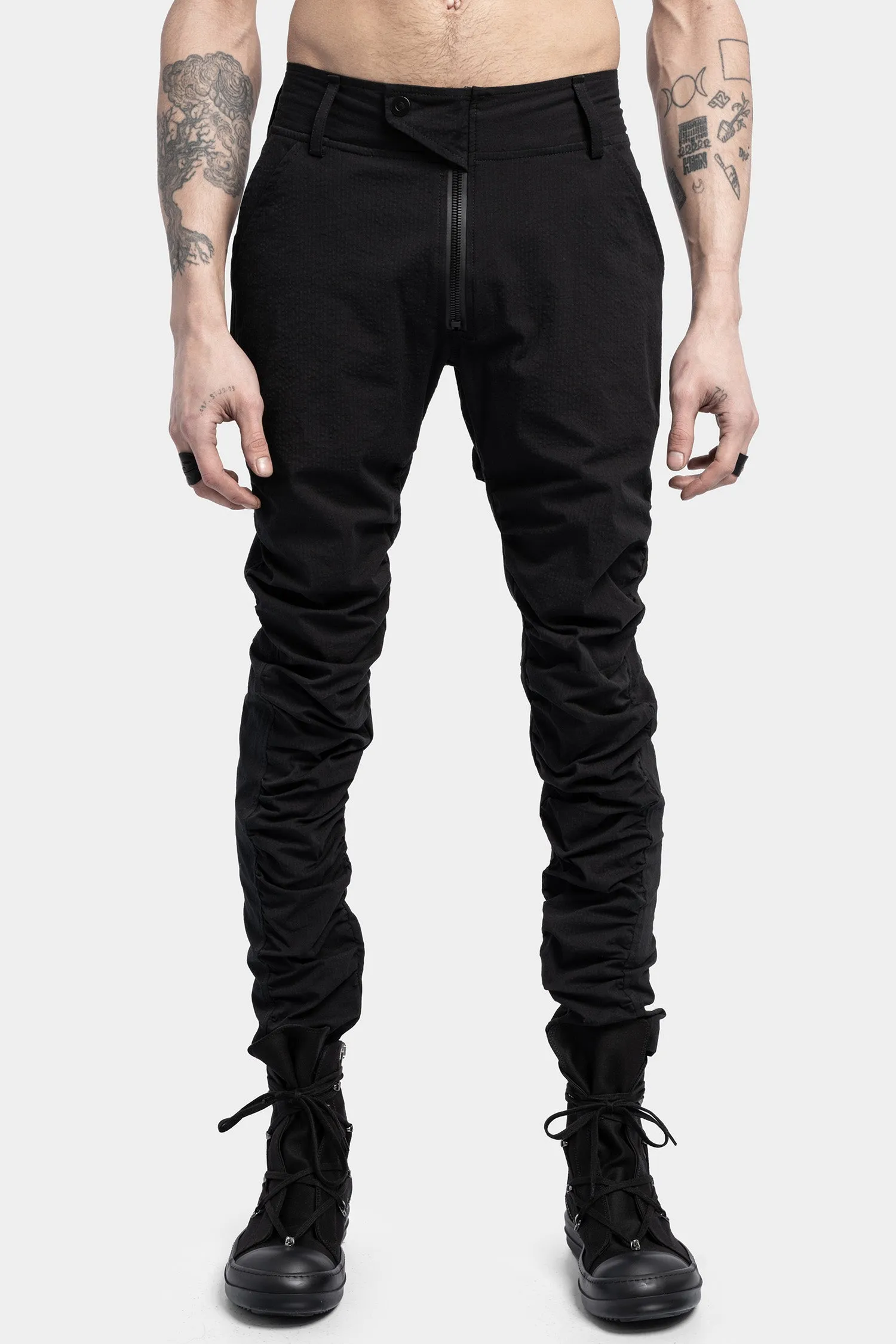 Seersucker Cotton Slim Recoil Trousers