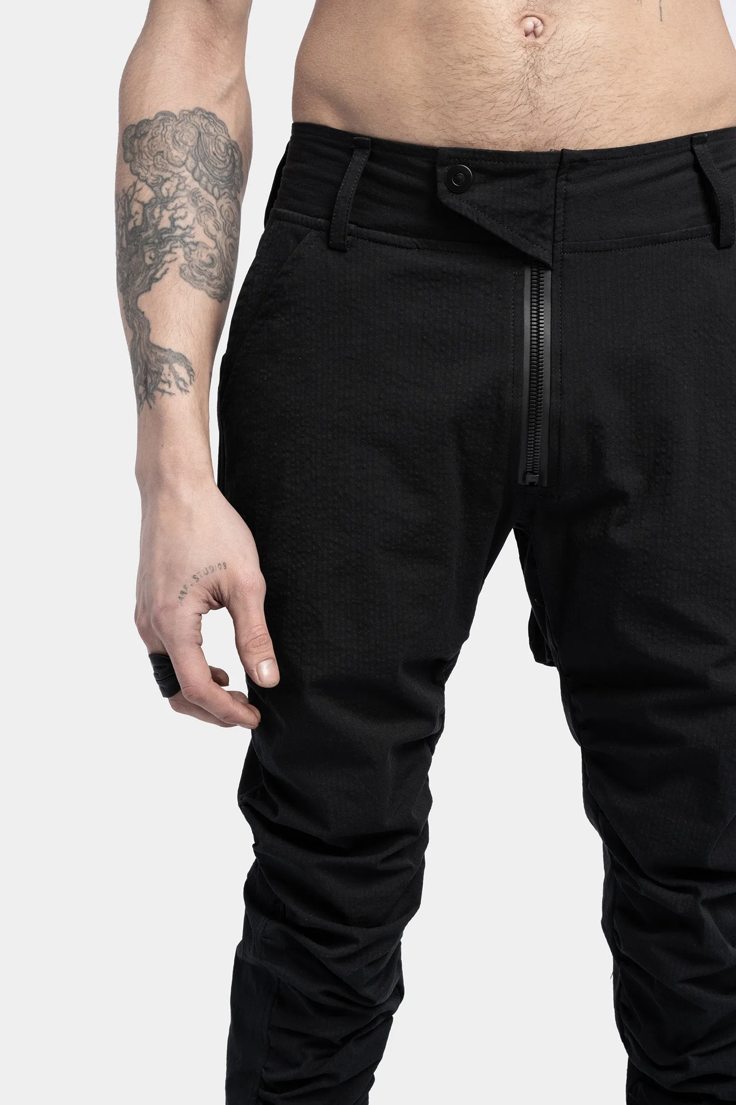 Seersucker Cotton Slim Recoil Trousers