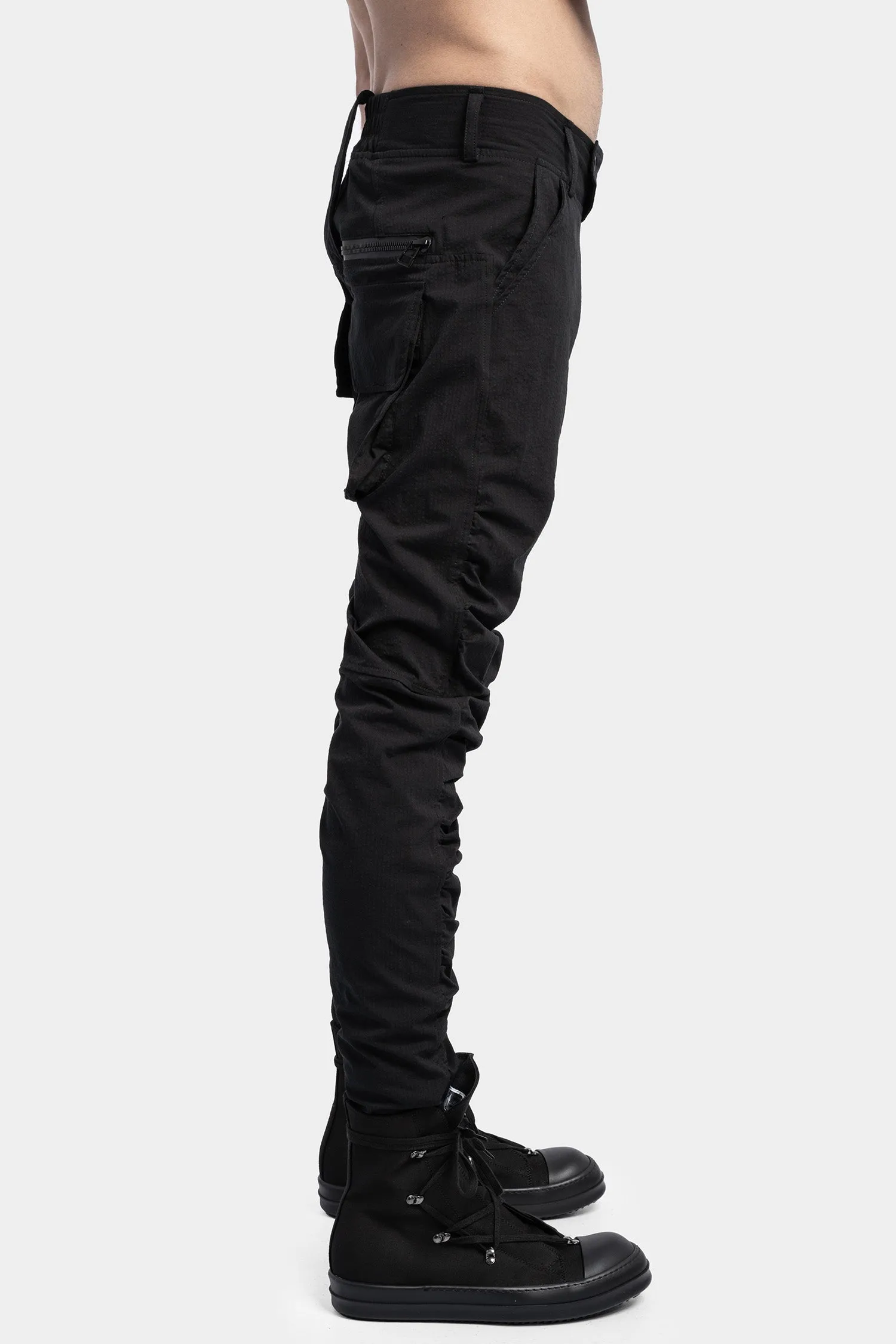 Seersucker Cotton Slim Recoil Trousers