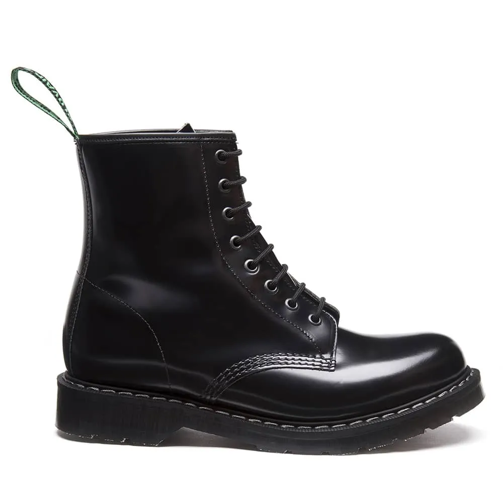 Solovair Classic Black Hi-Shine 8 Eye Leather Derby Boot