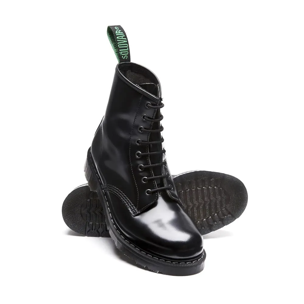 Solovair Classic Black Hi-Shine 8 Eye Leather Derby Boot