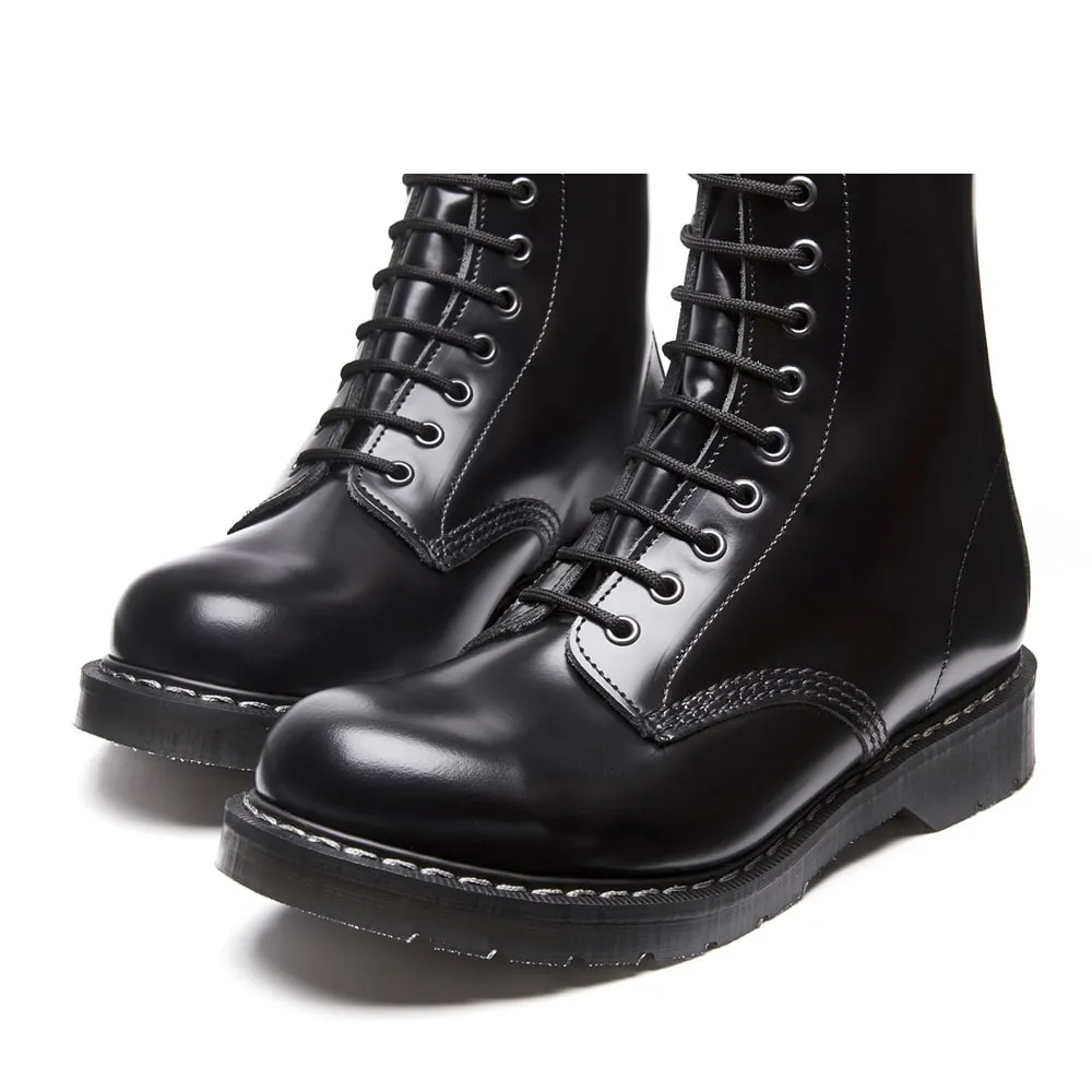 Solovair Classic Black Hi-Shine 8 Eye Leather Derby Boot