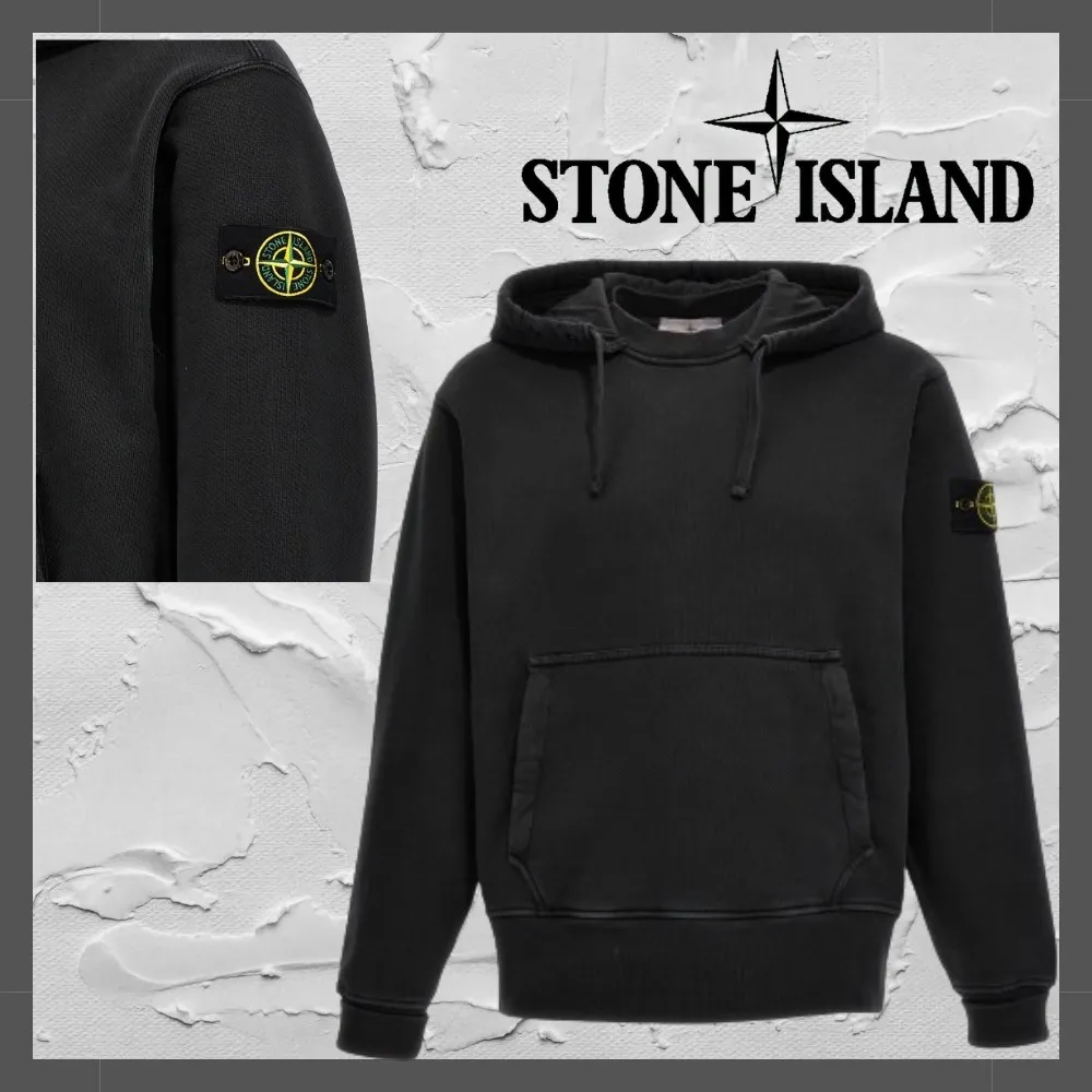 STONE ISLAND  |Street Style Long Sleeves Plain Cotton Logo Hoodies