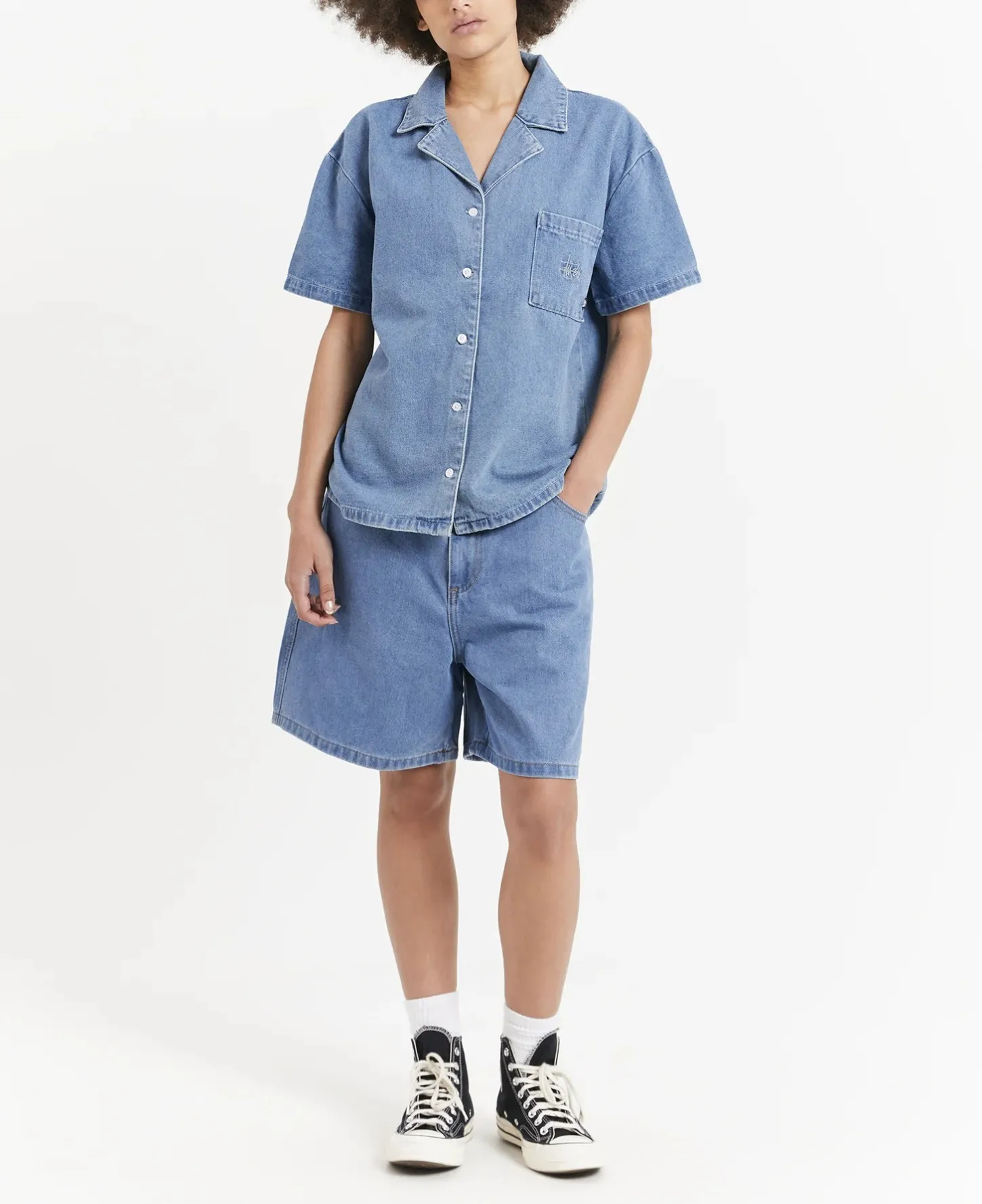 STUSSY  |Casual Style Denim Street Style Cotton Short Sleeves