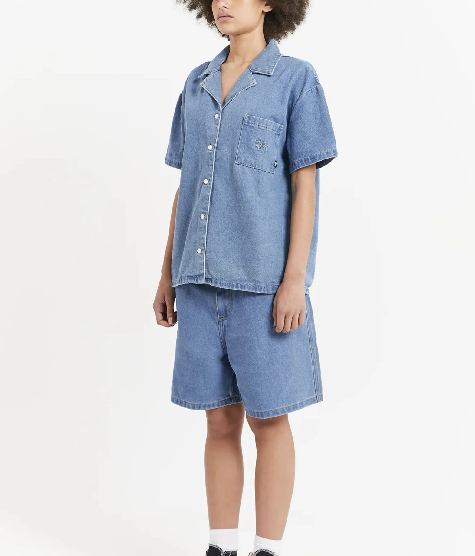 STUSSY  |Casual Style Denim Street Style Cotton Short Sleeves