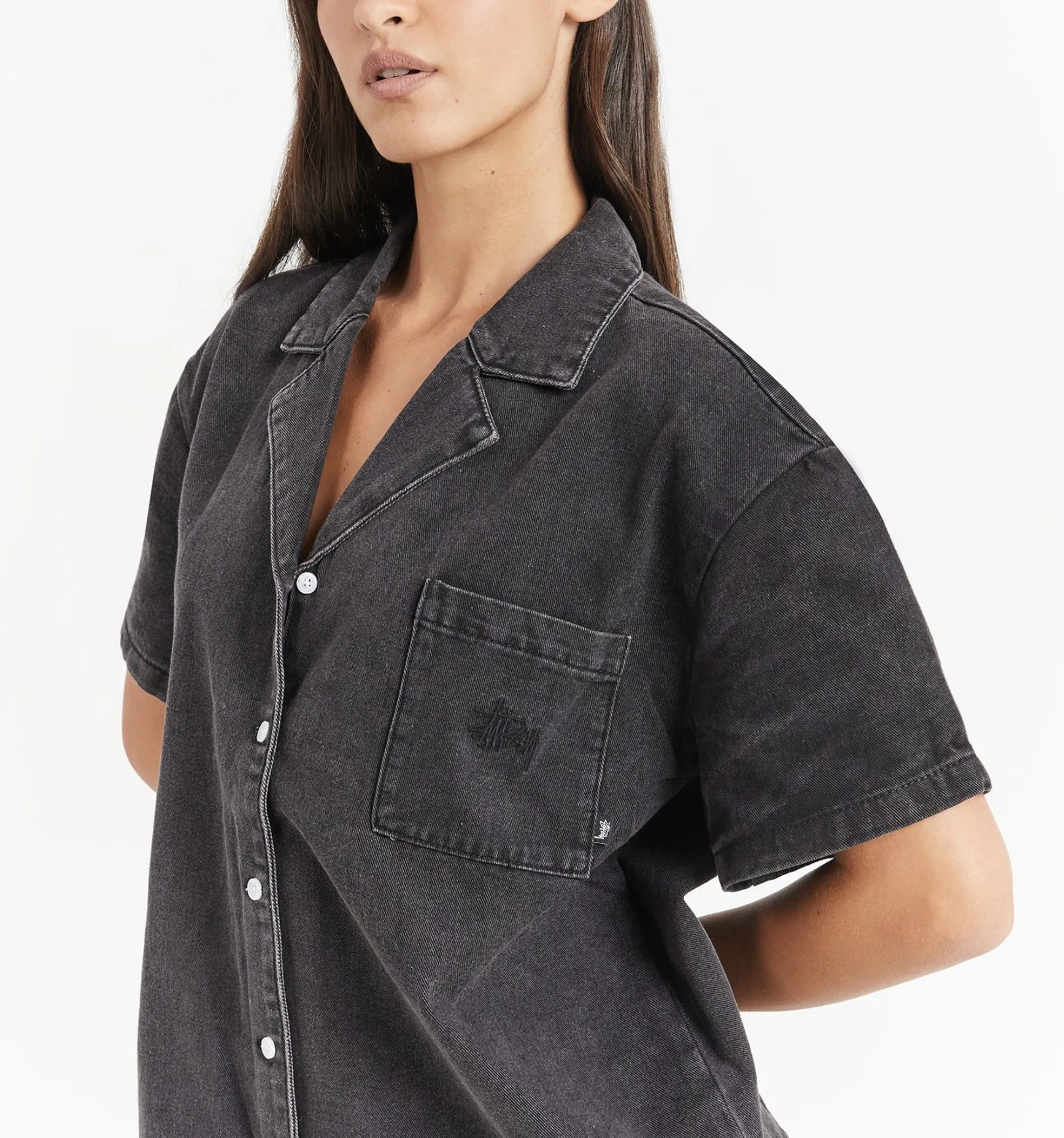 STUSSY  |Casual Style Denim Street Style Cotton Short Sleeves