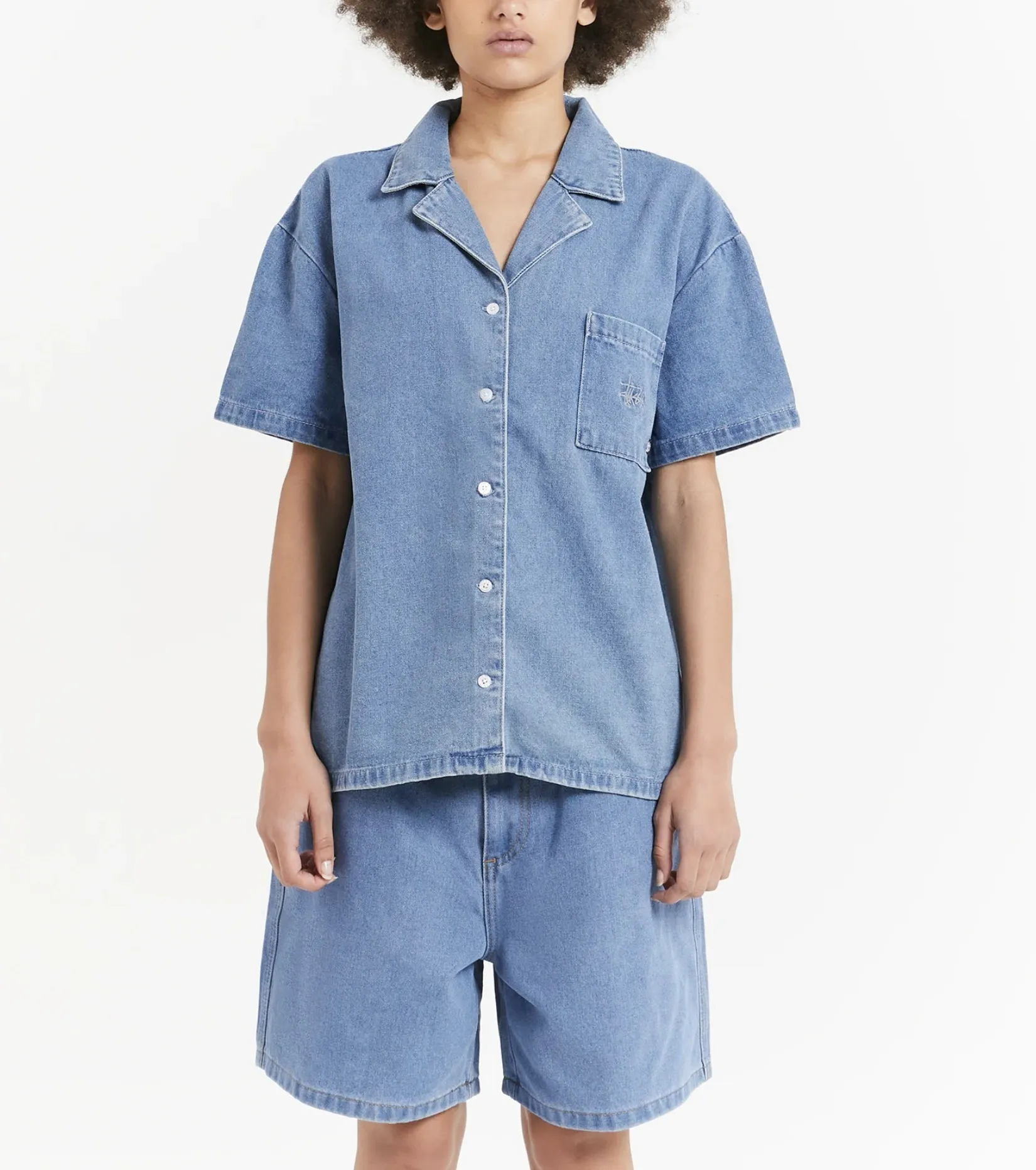 STUSSY  |Casual Style Denim Street Style Cotton Short Sleeves