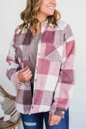 Sway To The Music Plaid Jacket- Mauve & Ivory