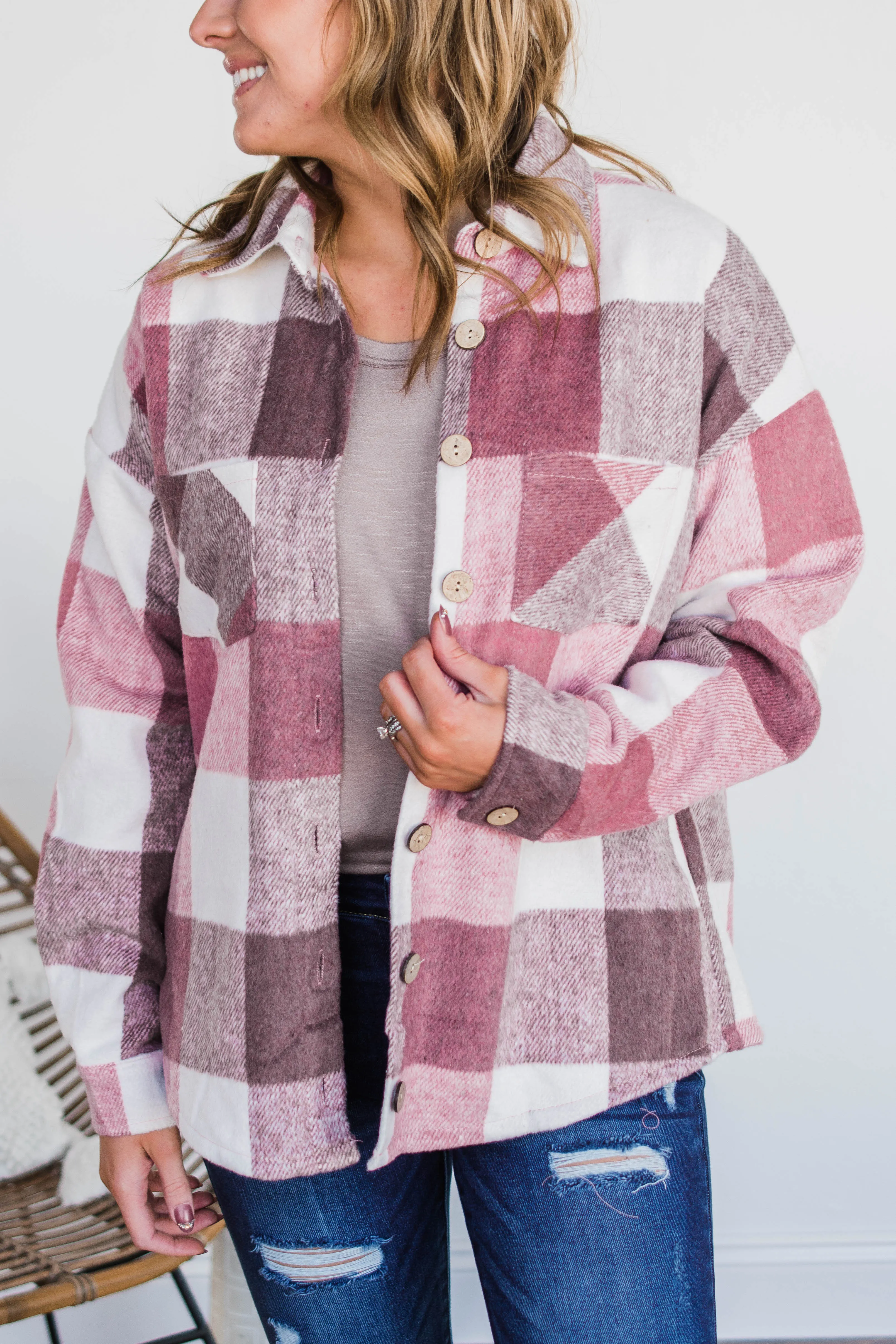 Sway To The Music Plaid Jacket- Mauve & Ivory