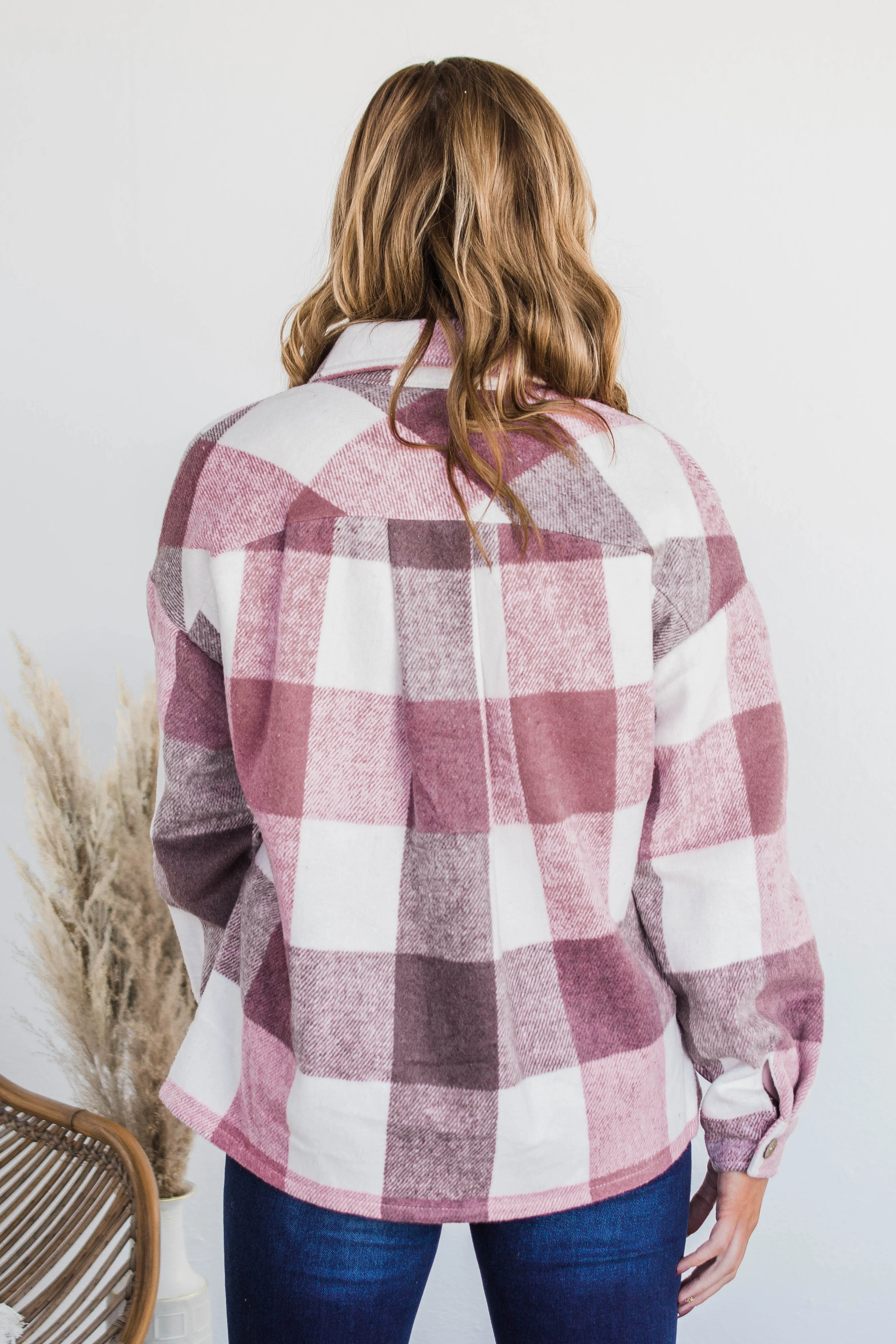 Sway To The Music Plaid Jacket- Mauve & Ivory