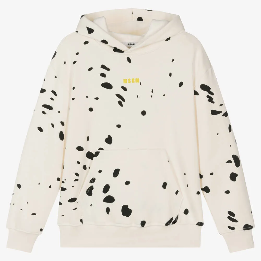 Teen Boys Ivory Cotton Spotted Hoodie