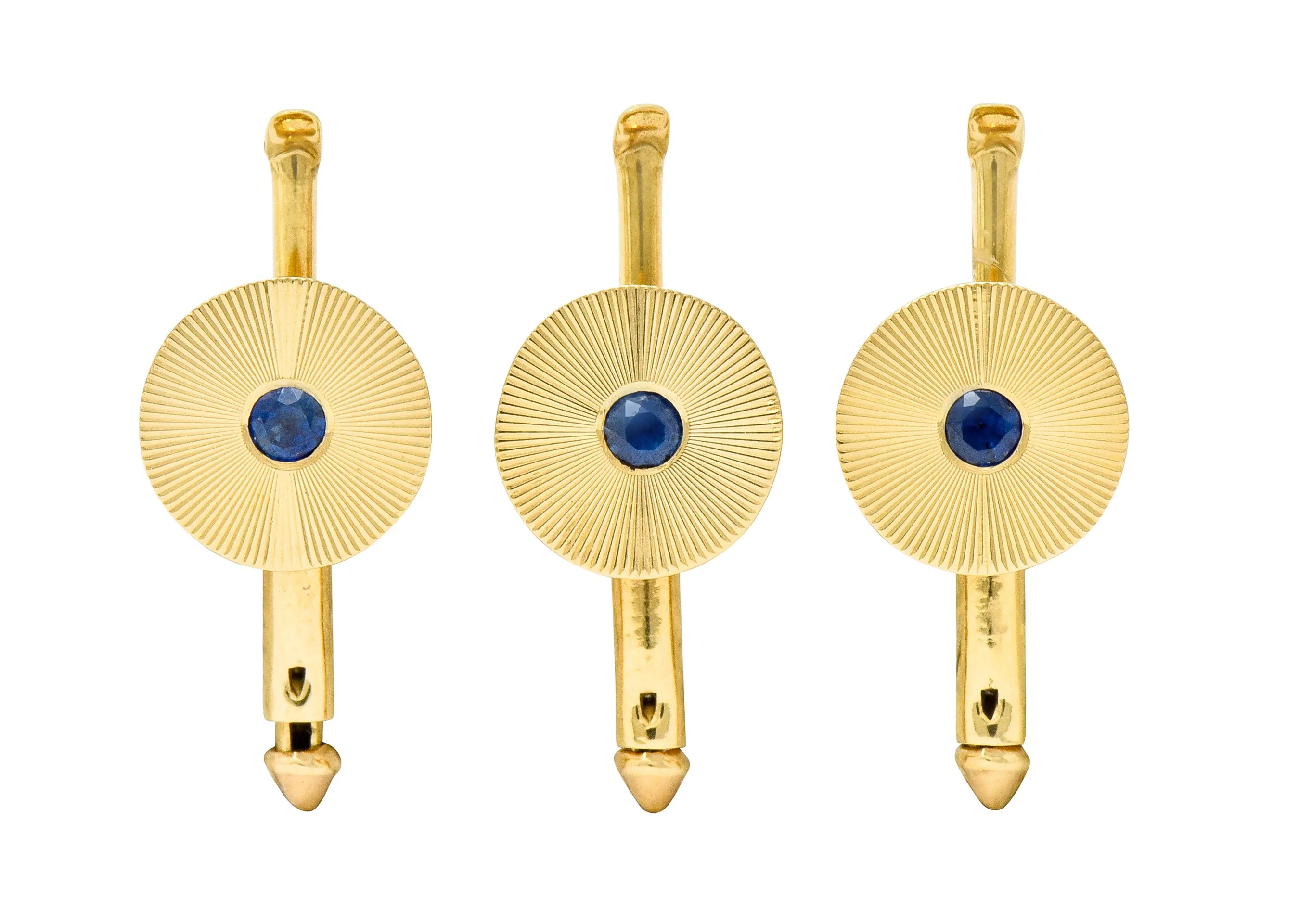 Tiffany & Co. Sapphire 14 Karat Gold Retro Men's Radiating Disk Cufflink Dress Set