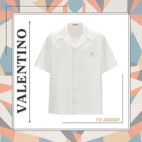 VALENTINO  |Unisex Plain Cotton Short Sleeves Oversized Logo Luxury