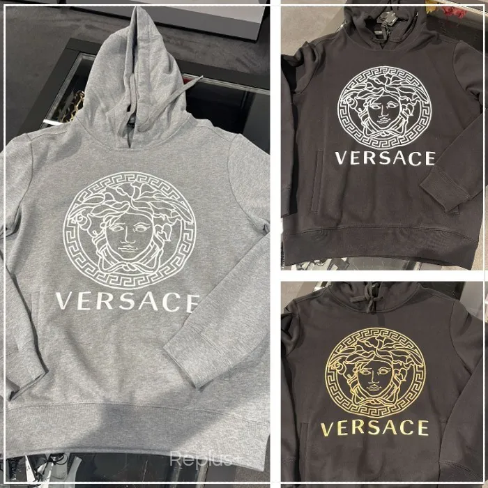 VERSACE  |Street Style Long Sleeves Plain Cotton Logo Luxury Hoodies