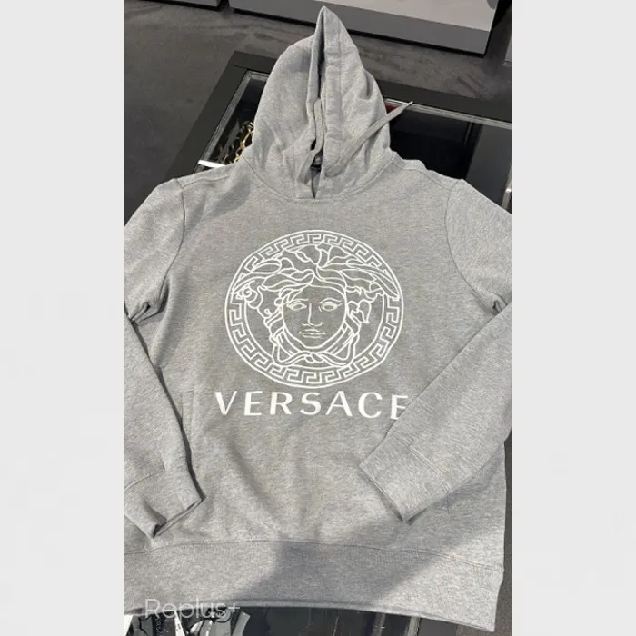 VERSACE  |Street Style Long Sleeves Plain Cotton Logo Luxury Hoodies