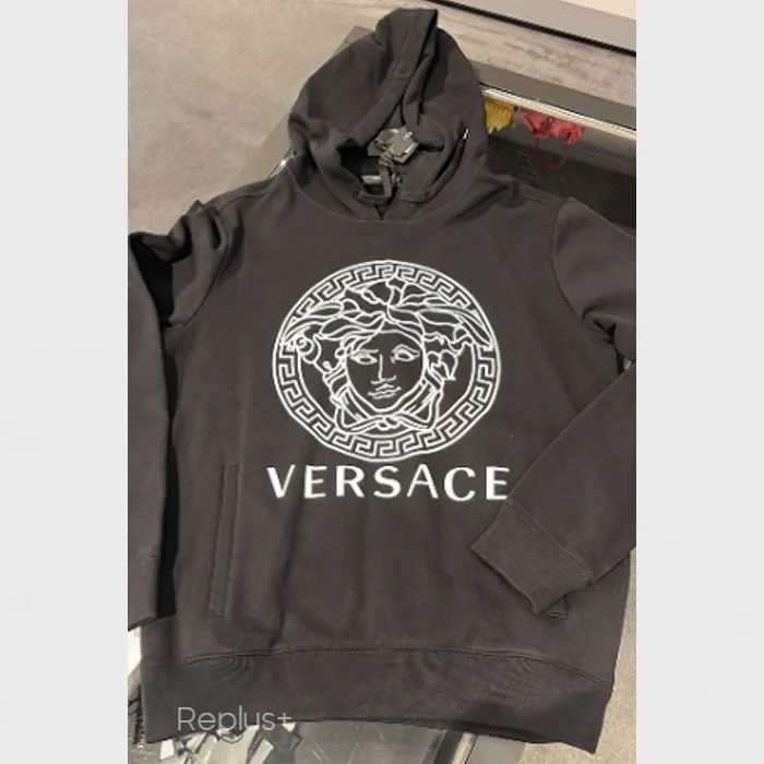 VERSACE  |Street Style Long Sleeves Plain Cotton Logo Luxury Hoodies