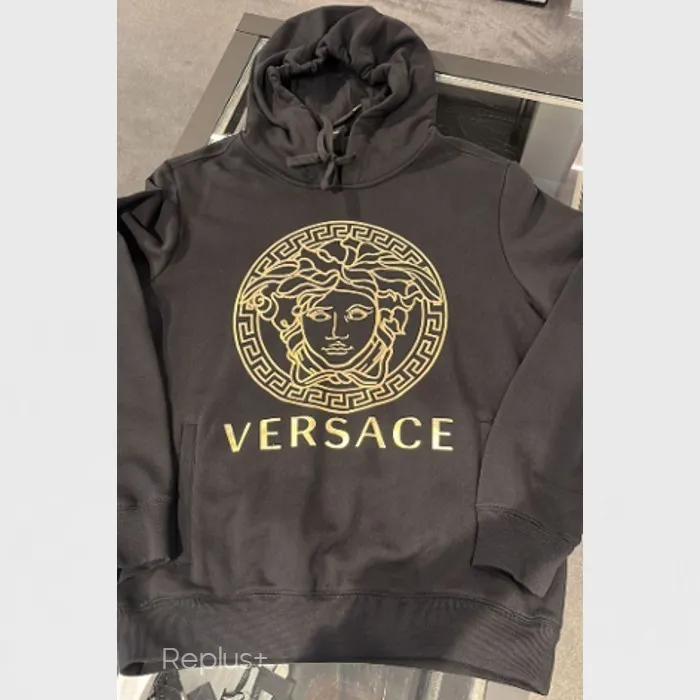 VERSACE  |Street Style Long Sleeves Plain Cotton Logo Luxury Hoodies