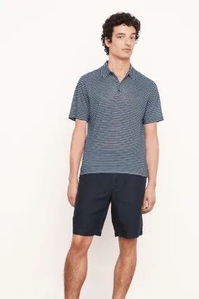 Vince Stripe Linen Polo Shirt in Coastal Blue/Delft