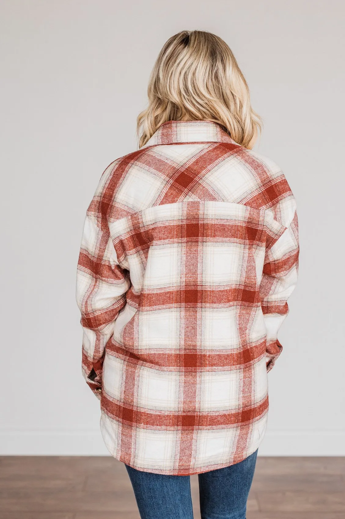 Winter Days Plaid Button Down Jacket- Red & Ivory