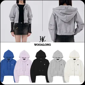 WOOALONG  |【WOOALONG】★Signature tuck sleeve crop hood zip-up