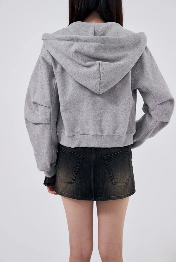 WOOALONG  |【WOOALONG】★Signature tuck sleeve crop hood zip-up