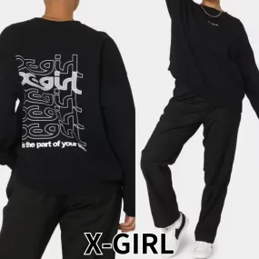 X-girl  |Crew Neck Sweat Long Sleeves Plain Cotton Logo Loungewear